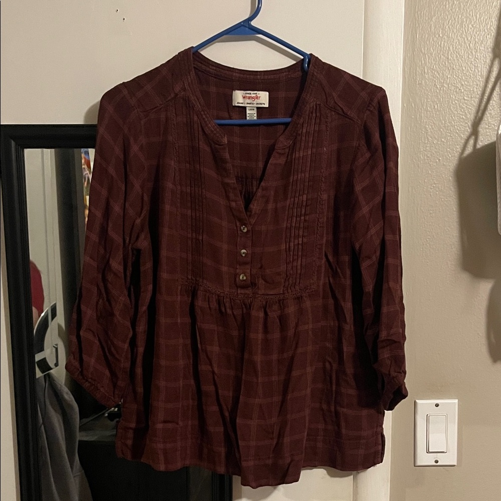 Wrangler Burgundy Plaid Blouse